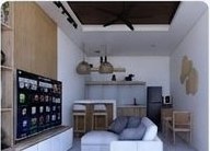 Living room with built-in seating and entertainment unit