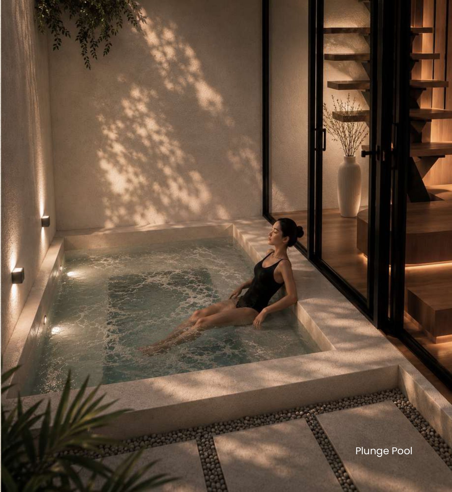 Private terrazzo plunge pool courtyard